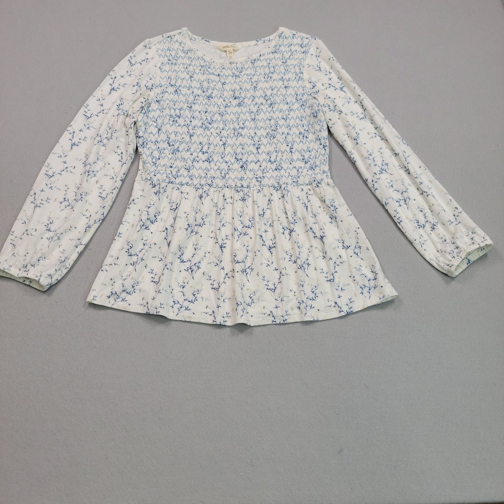 Matilda Jane Women S Blue Floral Smocked Peplum Long Sleeve Top EUC